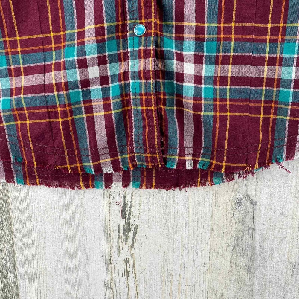 Wrangler Western Shirts Pearl Snap Men Medium Red Plaid Long Sleeve Cotton Blend - Picture 8 of 10